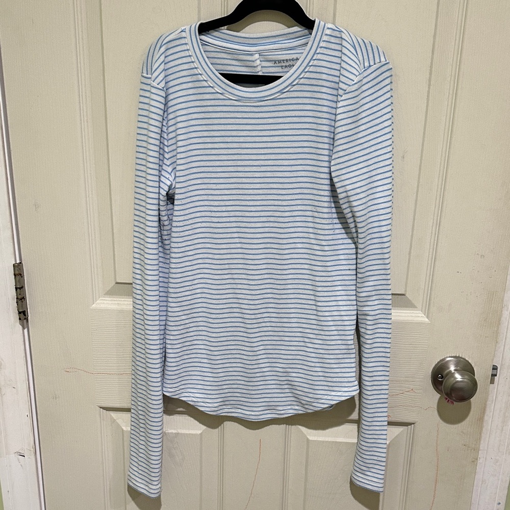American Eagle Outfitters Blue and White Striped Long Sleeve Tee